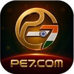 PE7 Game APK download screen showing PE7 login, registration, and mobile gaming interface.
